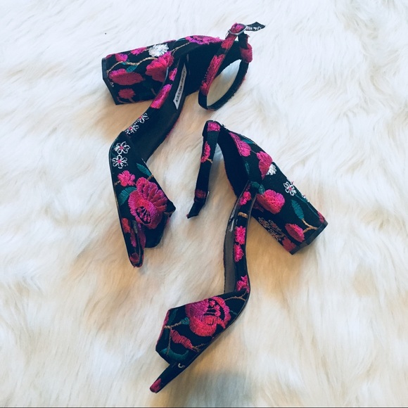 Steve Madden Shoes - Black Bright Floral Embroidered Heels